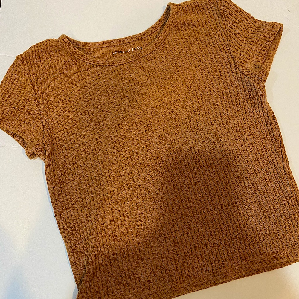 American Eagle Cropped Waffle Shirt - Size XS